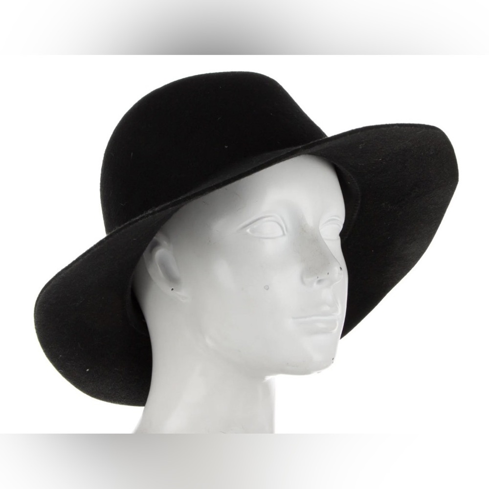 Janessa Leone solid black wool hat with gold-tone pin on front